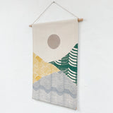 Small Patchwork Landscape Wall Hanging in Yellow, Green and Grey