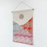 Medium Patchwork Landscape Wall Hanging in Pink, Orange and Grey