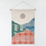 Medium Patchwork Landscape Wall Hanging in Green, Orange and Blue