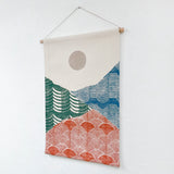 Medium Patchwork Landscape Wall Hanging in Green, Orange and Blue