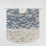 Large Painted Stripe Fringe Wall Hanging in Blue