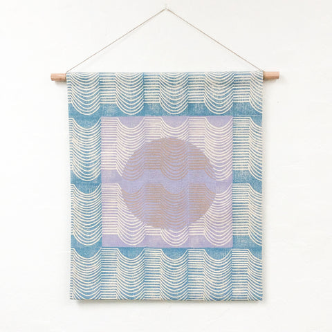 Blue and Purple Wave Block Print Taupe Circle