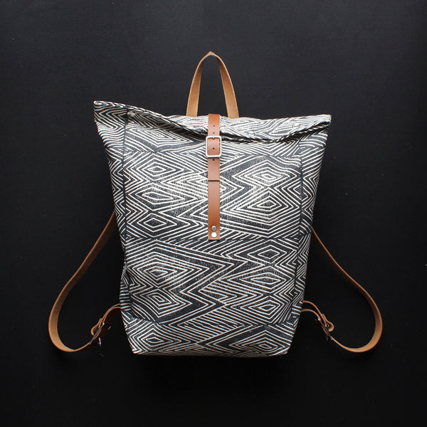 Julia Canright Backpack Flame Block Print Made in San Francisco Neutral Canvas Flame Block Print Large Backpack – Julia Canright main image 4