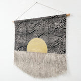 Black Flame with Circle and Gold Fringe Wall Hanging