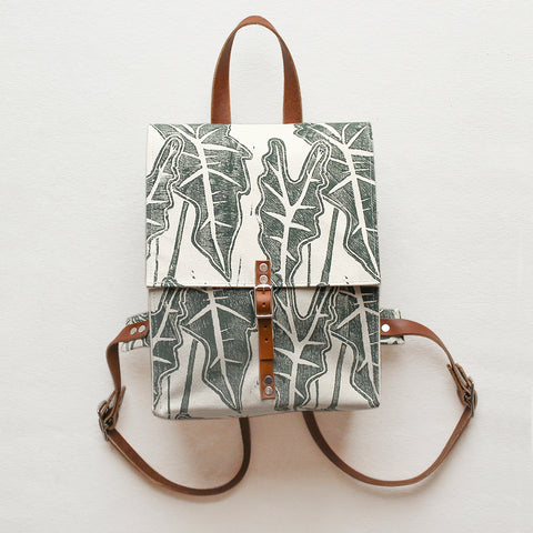 Leafy Block Print Small Backpack