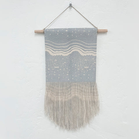 San Francisco at Night Block Print Fringe Wall Hanging in Grey