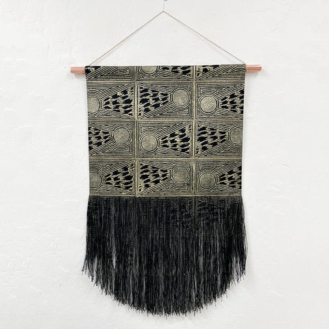 Gold Comet Block Print Black Wall Hanging