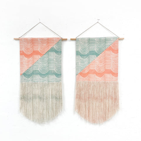 Medium Wave in Half and Half Wall Hanging - Green and Orange