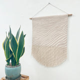 Sand Dune Block Print Fringe Wall Hanging in Taupe