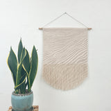 Sand Dune Block Print Fringe Wall Hanging in Taupe