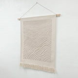 Sand Dune Block Print Fringe Wall Hanging with Border in Taupe
