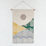 Small Patchwork Landscape Wall Hanging in Yellow, Green and Grey