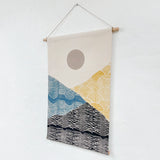Small Patchwork Landscape Wall Hanging in Yellow, Black and Blue