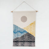 Small Patchwork Landscape Wall Hanging in Yellow, Black and Blue