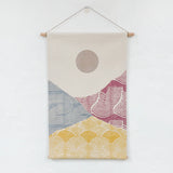 Small Patchwork Landscape Wall Hanging in Pink, Grey and Yellow