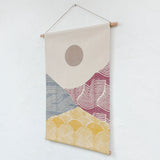Small Patchwork Landscape Wall Hanging in Pink, Grey and Yellow