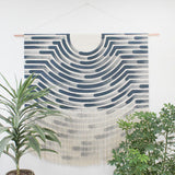 Large Painted Stripe Fringe Wall Hanging in Blue