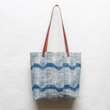 Wave Block Print Tote Bag in Blue