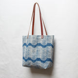 Wave Block Print Tote Bag in Blue
