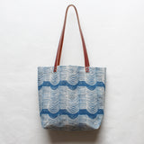 Wave Block Print Tote Bag in Blue