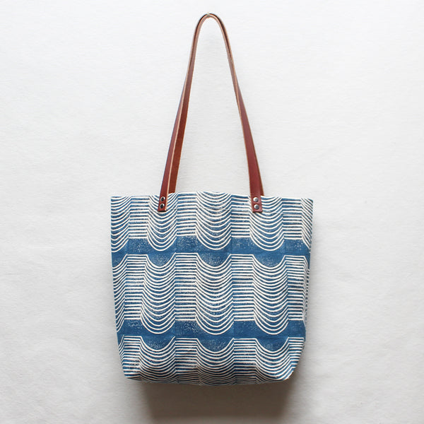 Wave Block Print Tote Bag in Blue – Julia Canright