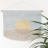 Flame Block Print Wall Hanging in Blue with Painted Gold Circle