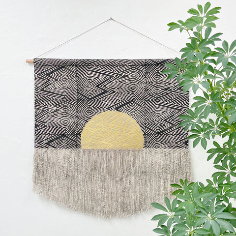 Black Flame with Circle and Gold Fringe Wall Hanging