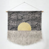 Black Flame with Circle and Gold Fringe Wall Hanging