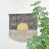 Black Flame with Circle and Gold Fringe Wall Hanging