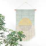 Green Flame with Taupe Circle and Gold Wall Hanging