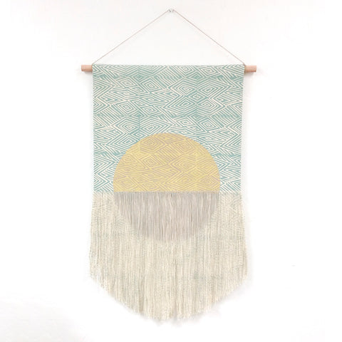 Green Flame with Taupe Circle and Gold Wall Hanging