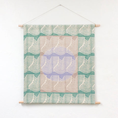 Green, Taupe and Purple Flood Block Print
