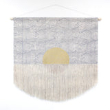 Large Flame Block Print Wall Hanging in Grey with Painted Gold Circle