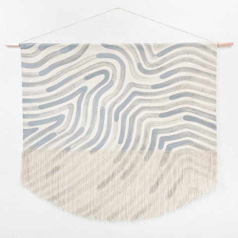Painted Wavy Stripe Fringe Wall Hanging in Gray