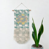 Green Cube with Circle and Gold Wall Hanging