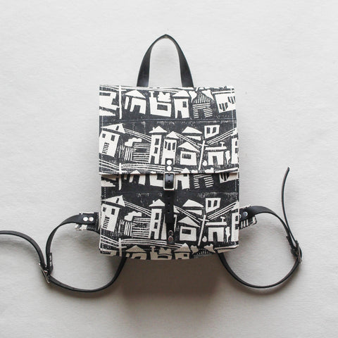 Houses Block Print Small Backpack