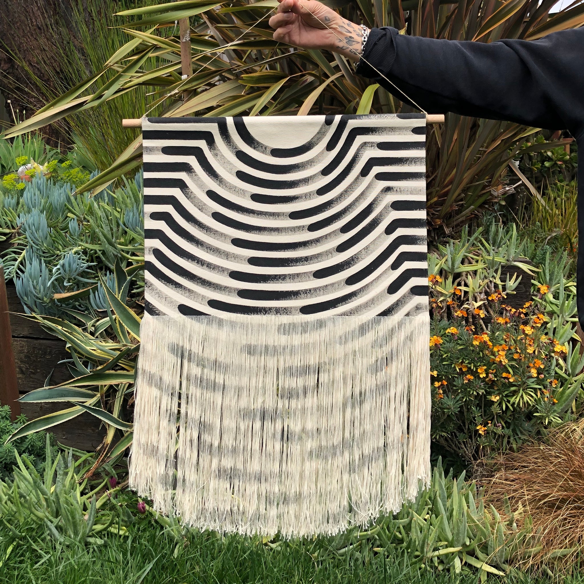 Medium Painted Stripe Fringe Wall Hanging in Black – Julia Canright