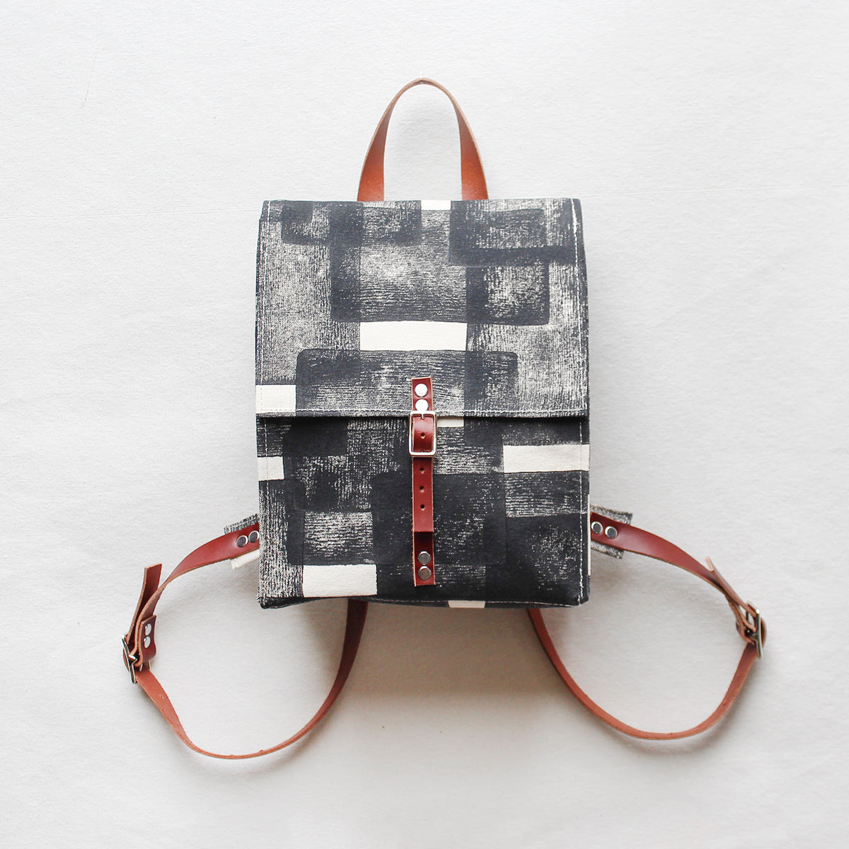 Julia Canright San Francisco Small FU Block Print Canvas Backpack Leather Straps Canvas Tote Bags – Julia Canright main image 3
