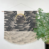 Painted Wave with Taupe Circle and Fringe Wall Hanging
