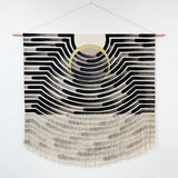 Painted Wave with Taupe Circle and Fringe Wall Hanging