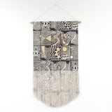 Patchwork Wall Hanging in Black with Circle and Gold