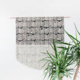 Patchwork Block Printed Fringe Wall Hanging in Back
