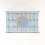 Scallop Block Print Wall Hanging in Blue with Painted Gold Eclipse