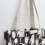 FU Block Print Small Tote Bag with Linen Handles