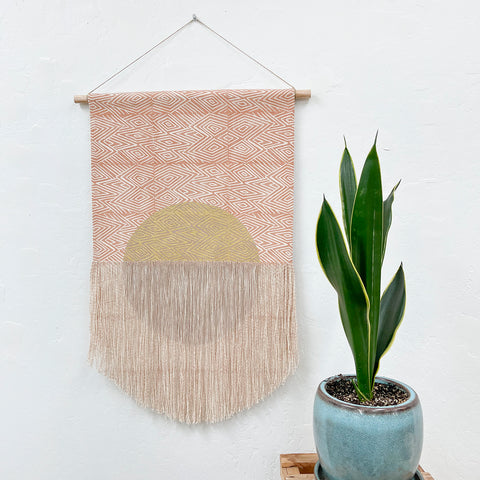 Terra Flame with Taupe Circle and Gold Wall Hanging