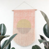 Terra Cotta Flame with Taupe Circle and Gold Wall Hanging