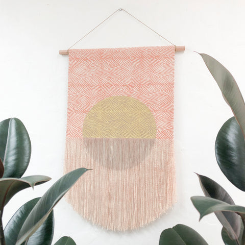 Terra Cotta Flame with Taupe Circle and Gold Wall Hanging