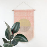Terra Cotta Flame with Taupe Circle and Gold Wall Hanging