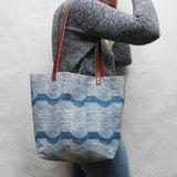 Wave Block Print Tote Bag in Blue
