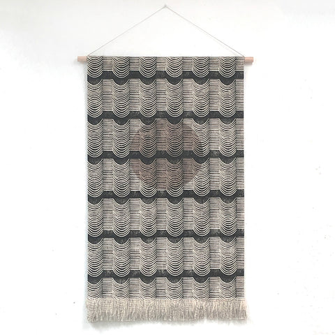 Wave with Circle Wall Hanging in Black and Taupe